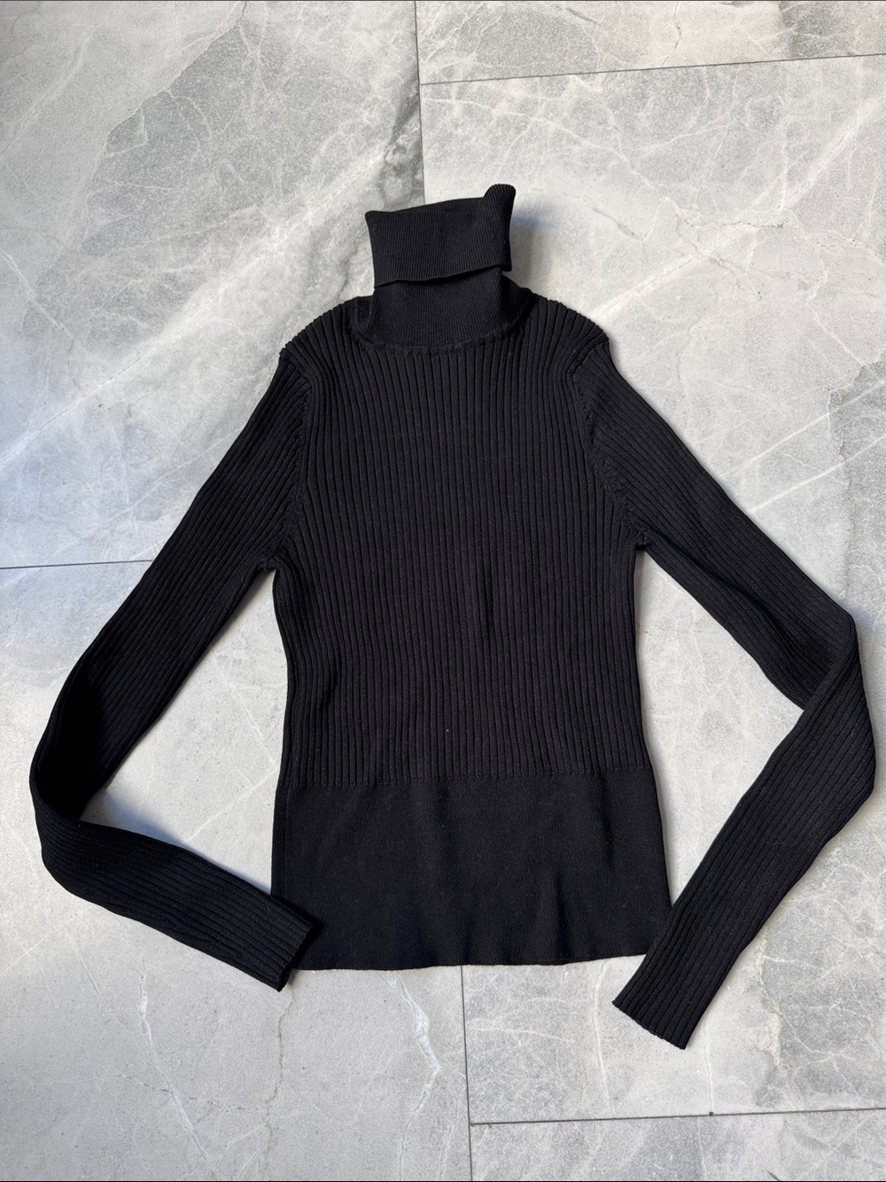 Zara Black Ribbed Fitted Turtleneck Sweater